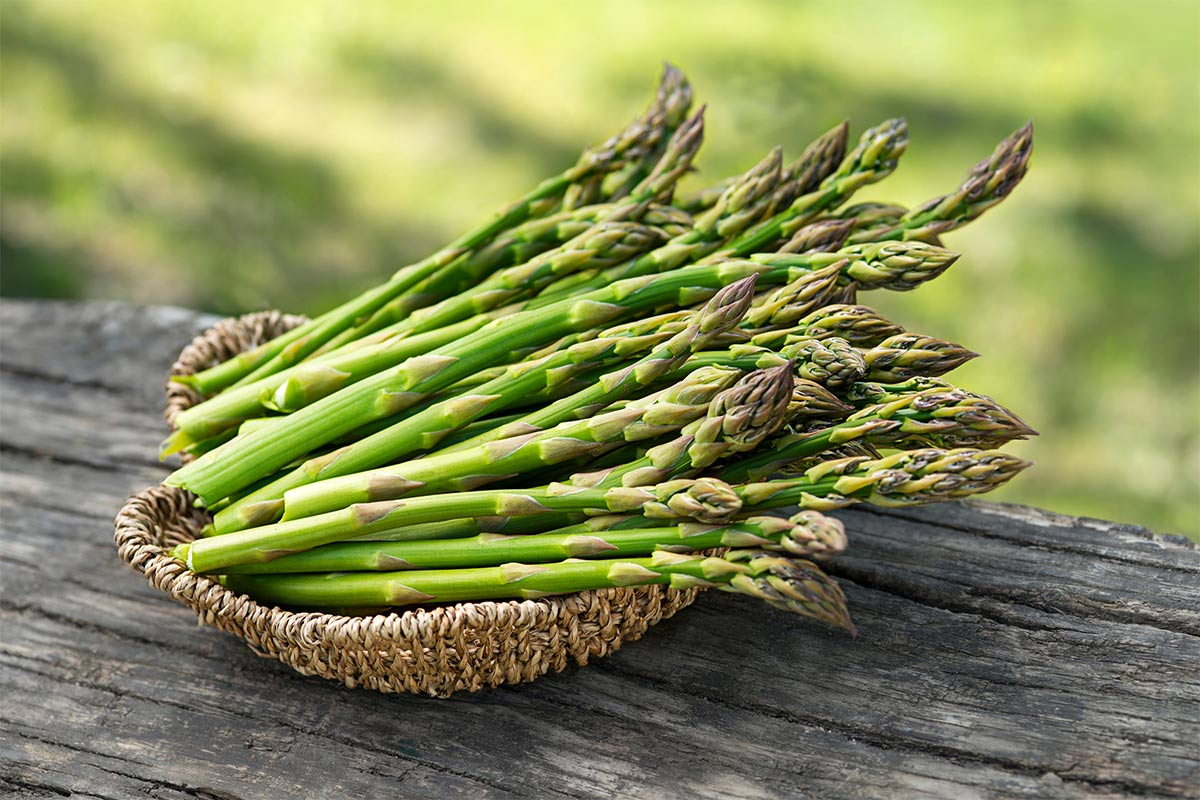 Fresh asparagus is in a wicker tableware | Girl Meets Food