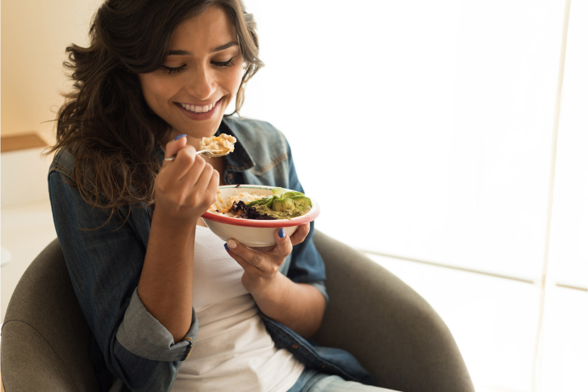 Woman eating a vegan bowl | Girl Meets Food