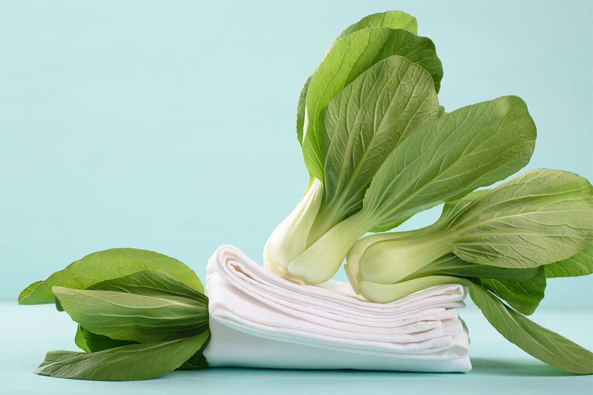 Two bok choy veggies on a cloth | Girl Meets Food