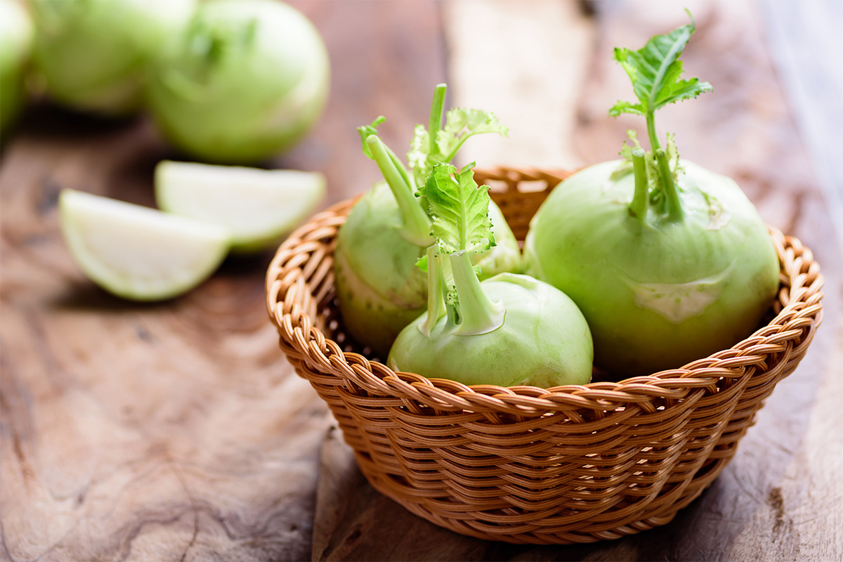 Three kohlrabi are in a wicker vessel | Girl Meets Food