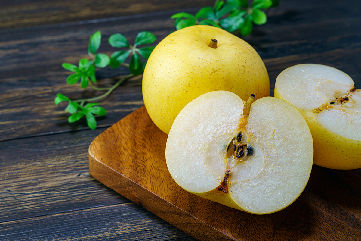 Nashi pears on a chopping board | Girl Meets Food