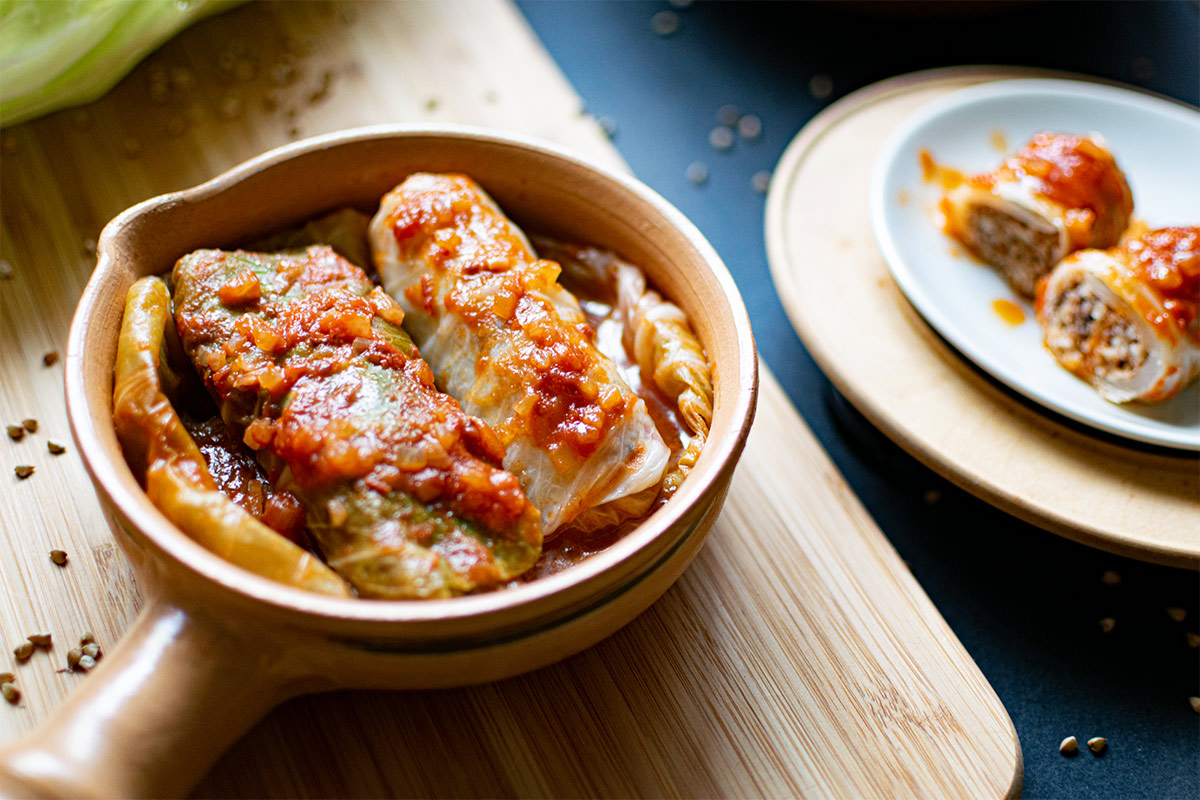 Ukrainian cabbage rolls holubtsi in a bowl and on a plate | Girl Meets Food