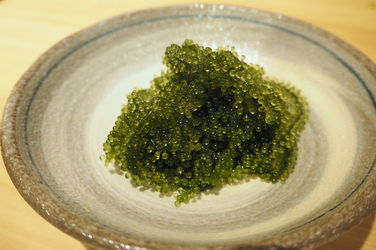 Umibudo on a small grey plate | Girl Meets Food
