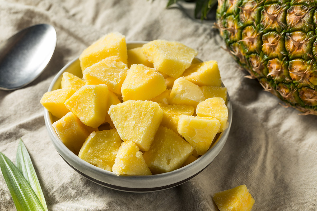 A bowl of frozen pineapple chunks | Girl Meets Food