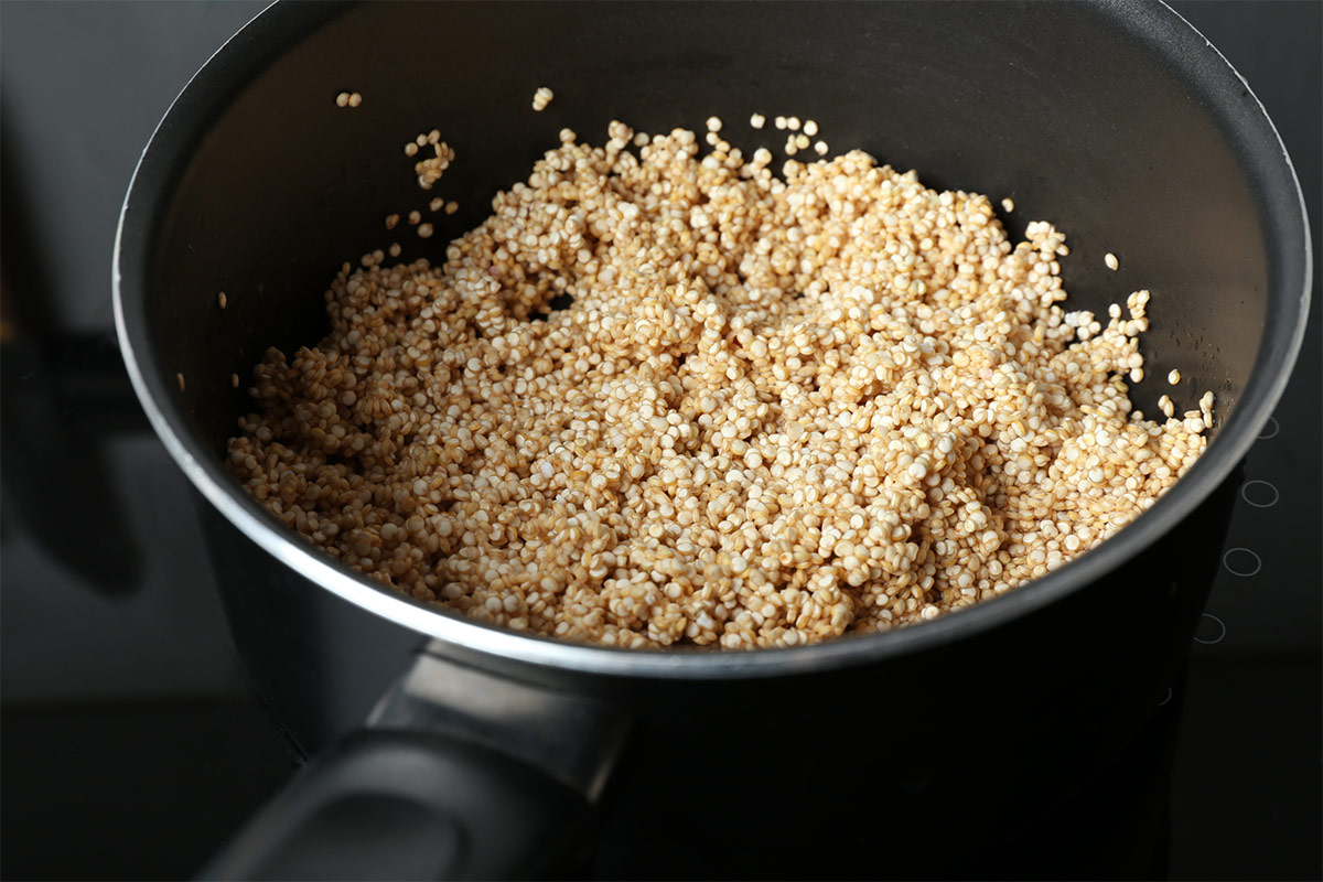 Quinoa is reheating in the saucepan | Girl Meets Food