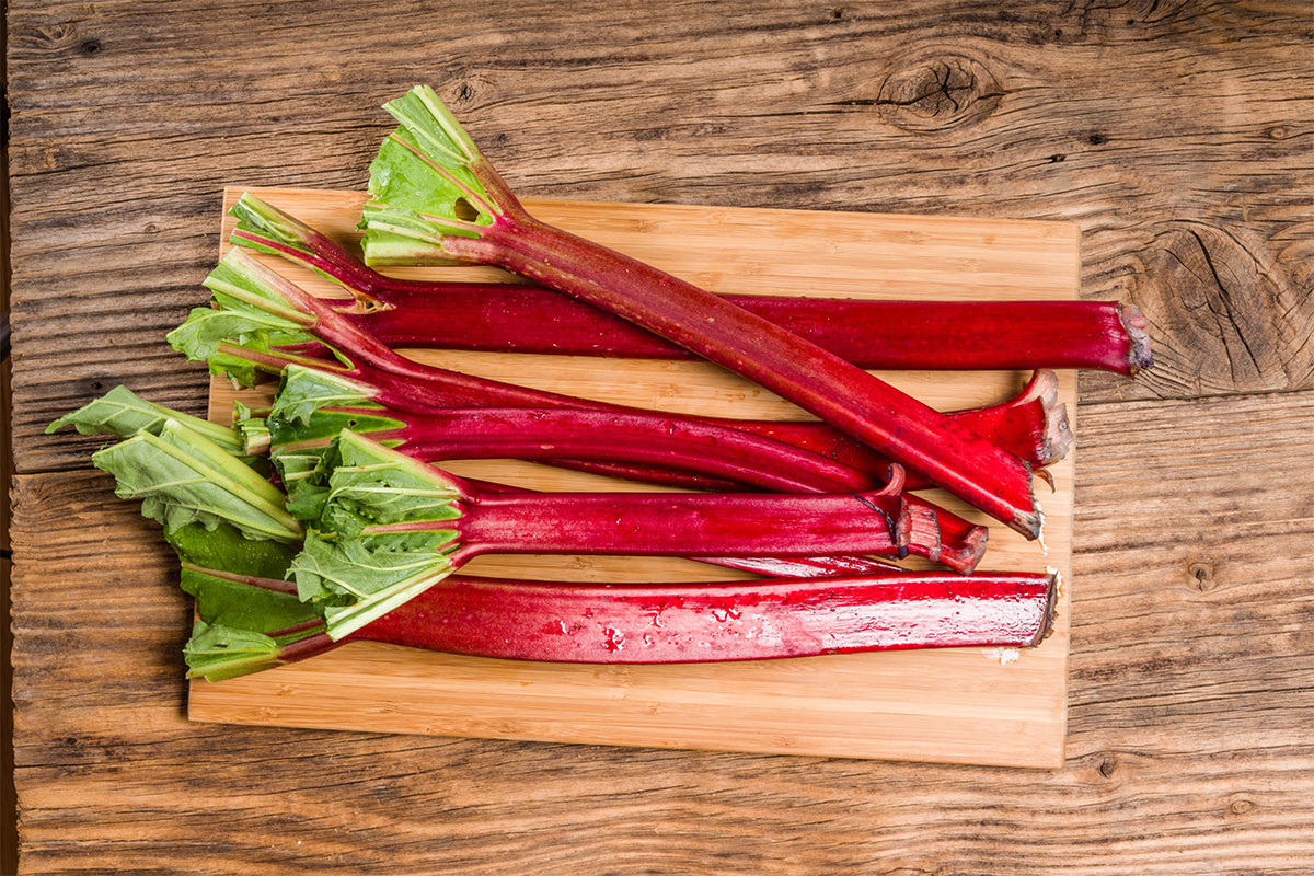 Rhubarb stems on a cutting board | Girl Meets Food