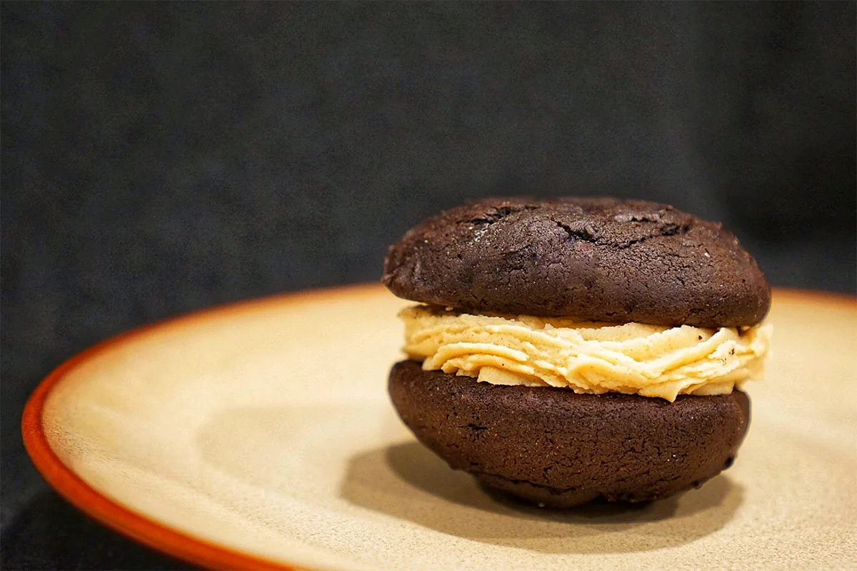Whoopie pie served on yellow plate | Girl Meets Food