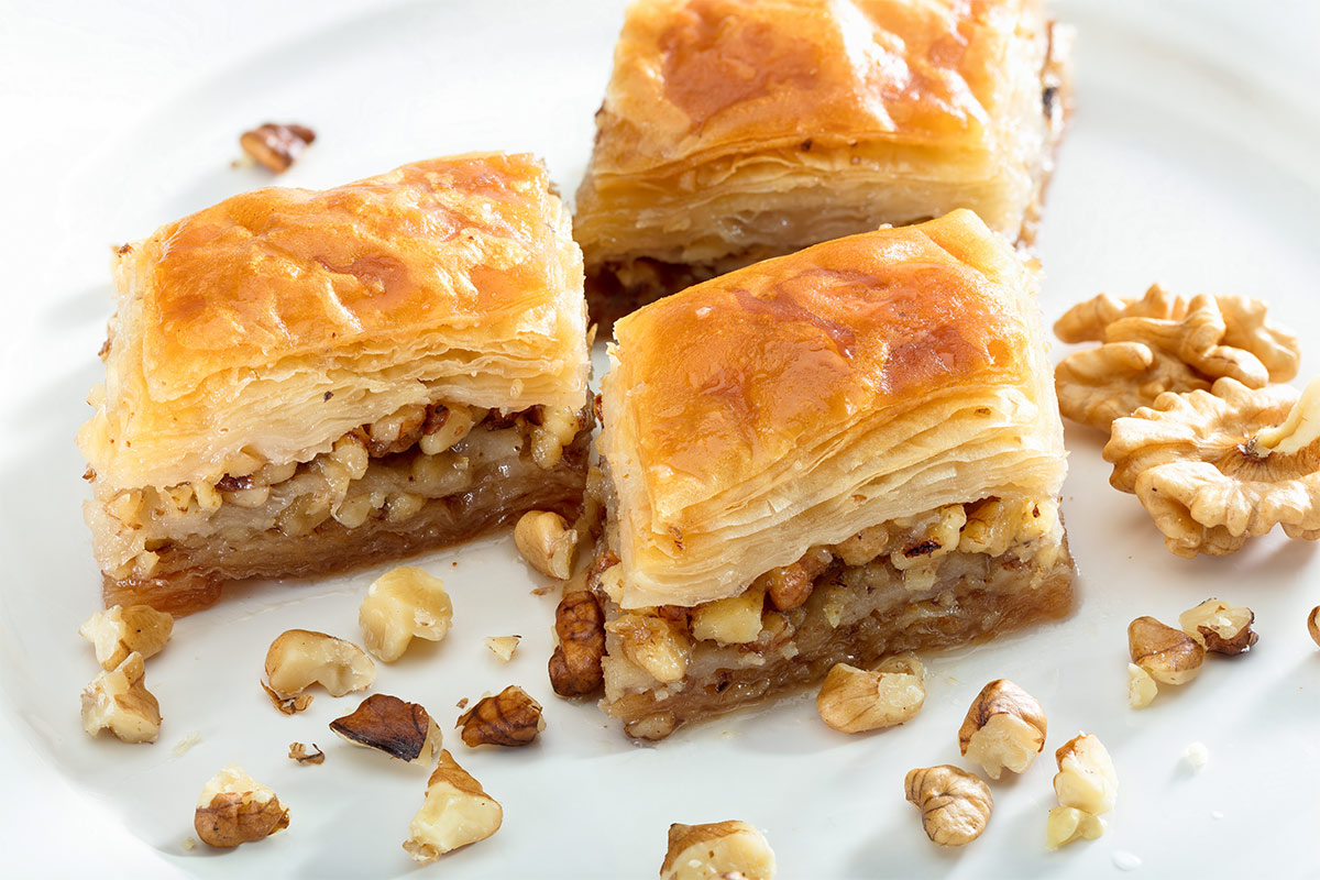 Baklava pieces on a plate | Girl Meets Food