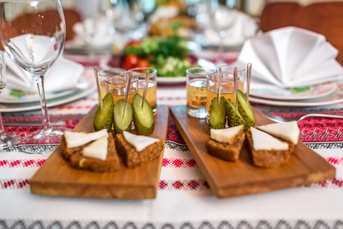 Salted pork fatback with rye bread, pickles and medovukha shots | Girl Meets Food