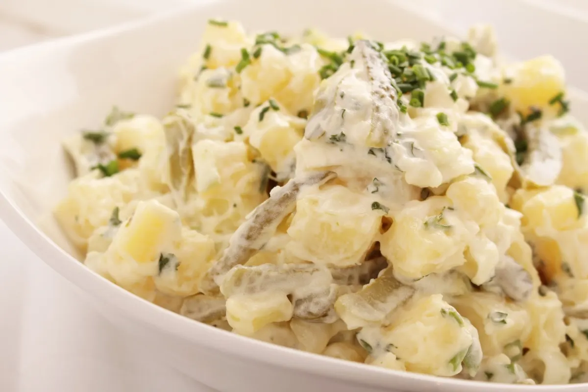 A bowl of Sałatka Ziemniaczana (potato salad) | Girl Meets Food