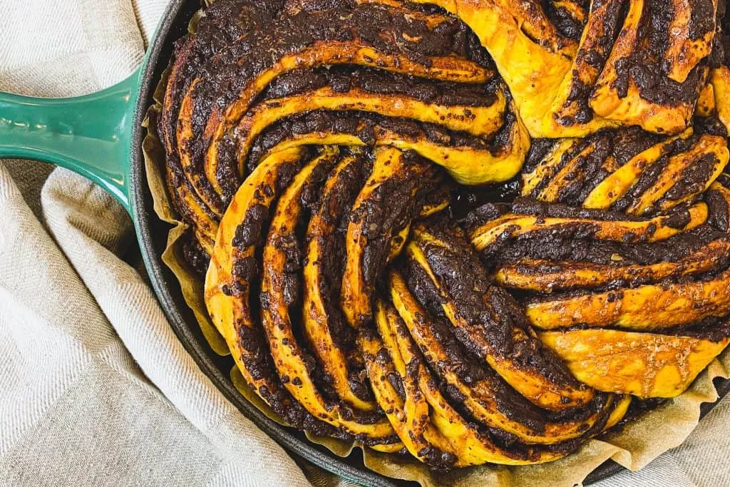 A pan with Chocolate Pumpkin Babka | Girl Meets Food
