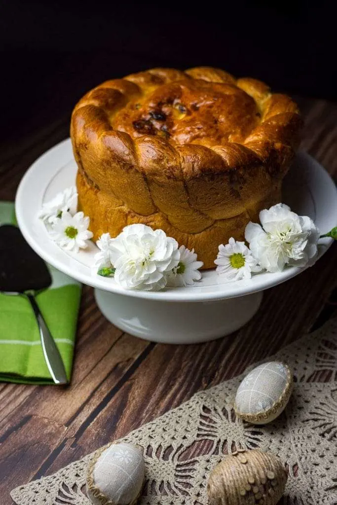 Ukrainian Easter Bread (Paska) With Apricots and Marzipan on a plate | Girl Meets Food